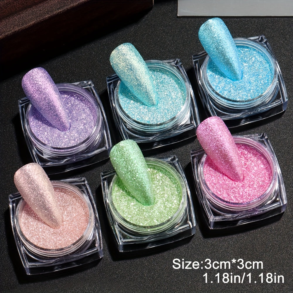 6pcs Star Glitter Powder Set Holographic Summer Pink Purple Blue Green Sugar Dipping Pigment Mermaid Iridescent Nail Sequins Dust Decoration Nails Supplies